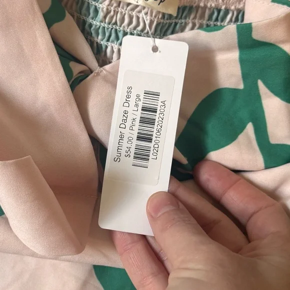 Sunday Strapless Pink Dress with Green Botanical Print - Picture 2 of 2